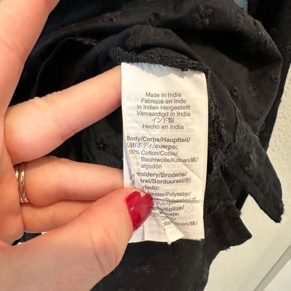 J. Crew Black Eyelet Ruffle 100% Cotton Loose Fitting Blouse - Size M - EUC - Picture 5 of 6